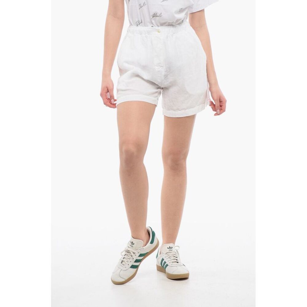 Linen and Cotton Solid-Color Shorts with Elastic Waist